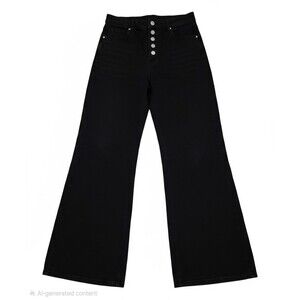 MoCo Boutique Women's Wide-Leg Jeans Black Dark Wash High Rise Button Fly 13/31